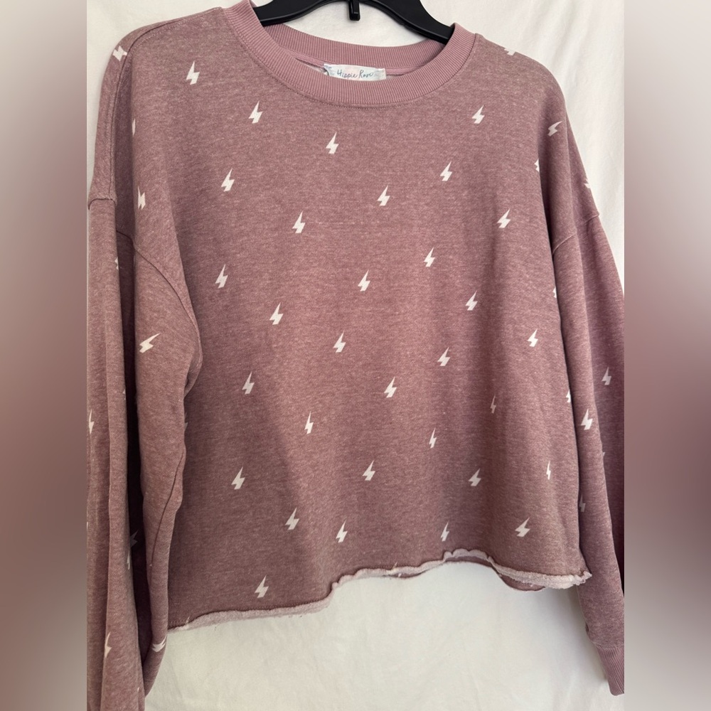 Hippie Rose Mauve Lightning Bolt Crop Sweatshirt - Picture 2 of 5
